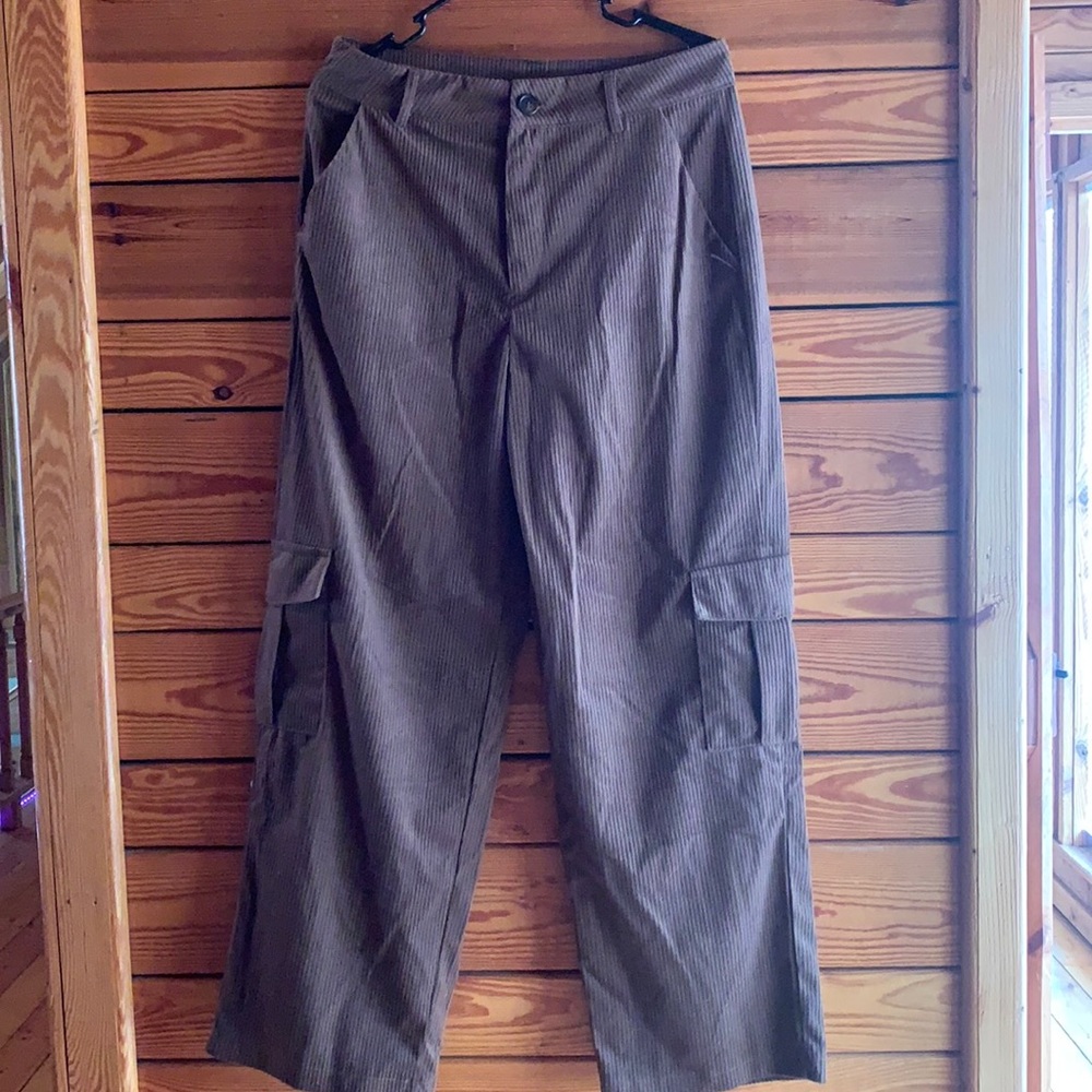 Dark brown ribbed cargo trousers